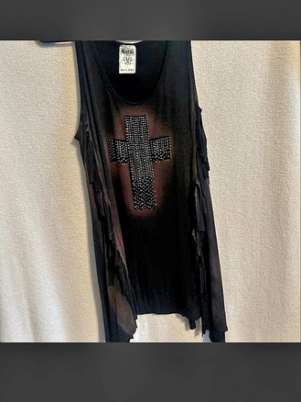 Vocal Black And Brown Fringe Rhinestone Cross Mini Dress. XL fits Like A L